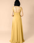 Vneck-Aline-Chiffon-Gold