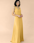 Vneck-Aline-Chiffon-Gold