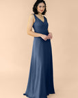 Vneck-Aline-Chiffon-Navy