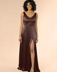 Vneck-Aline-Satin-Chocolate