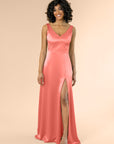 Vneck-Aline-Satin-Coral