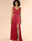 Vneck-Aline-Satin-Crimson