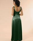 Vneck-Aline-Satin-ForestGreen