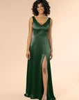 Vneck-Aline-Satin-ForestGreen