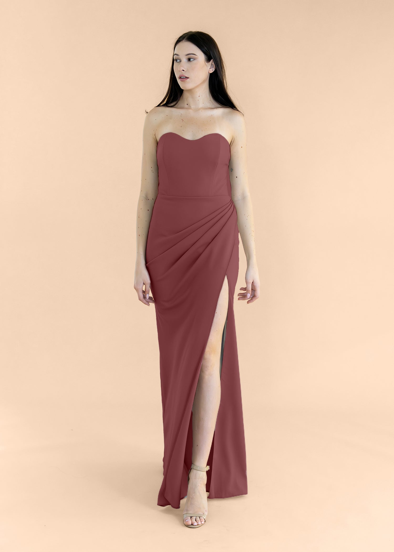 Strapless-Draped-Crepe-Burgunday