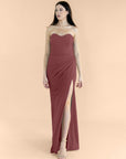 Strapless-Draped-Crepe-Burgunday