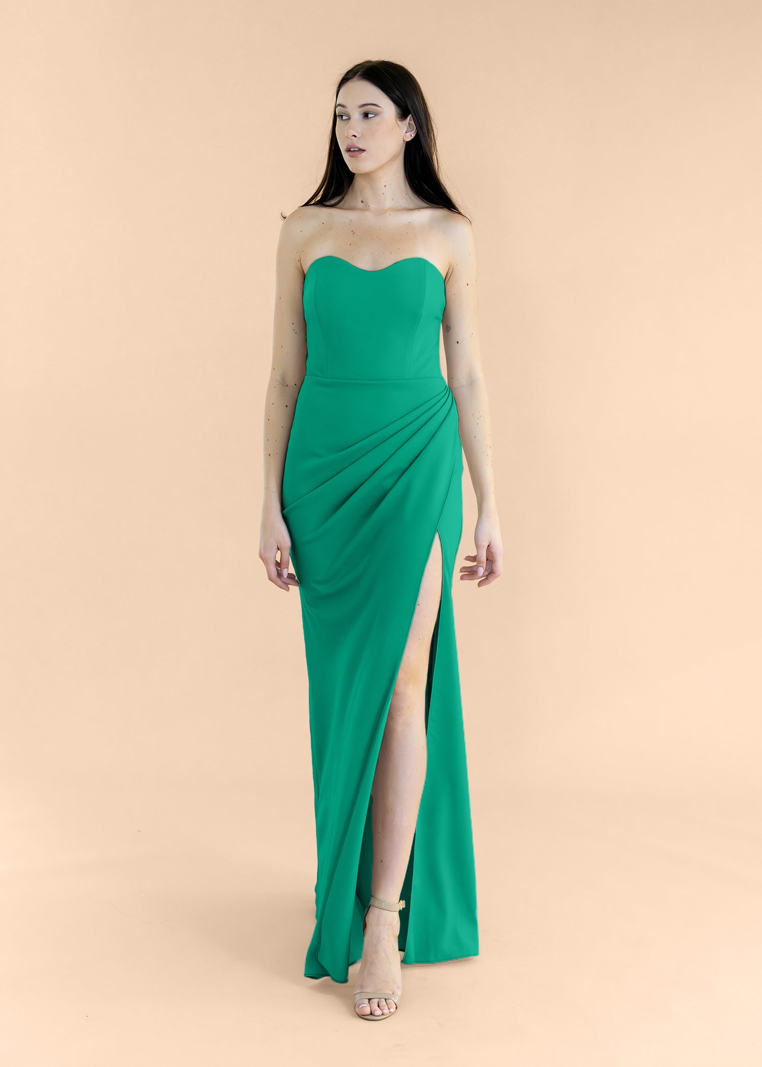 Strapless-Draped-Crepe-Emerald