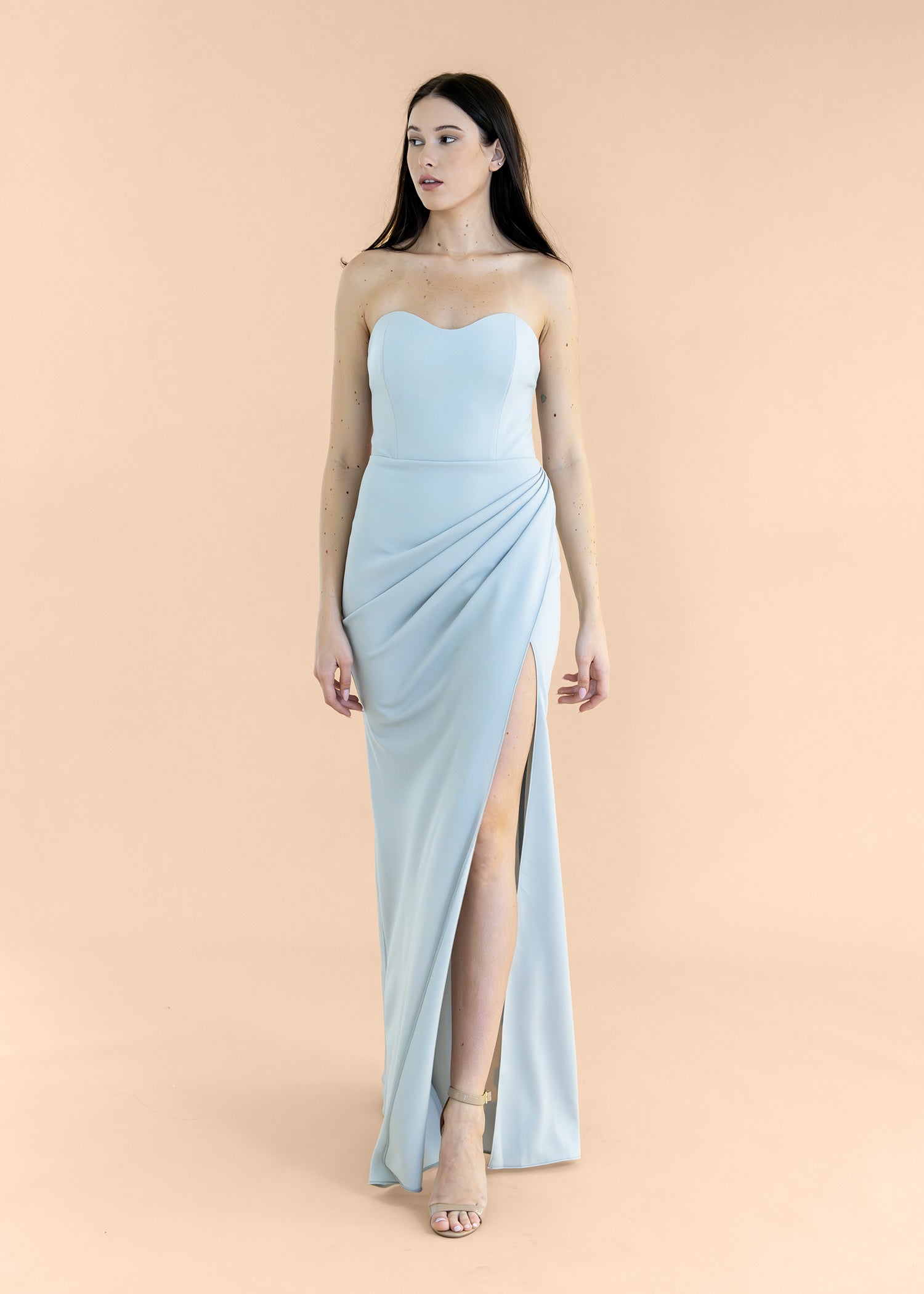 Strapless-Draped-Crepe-Silver