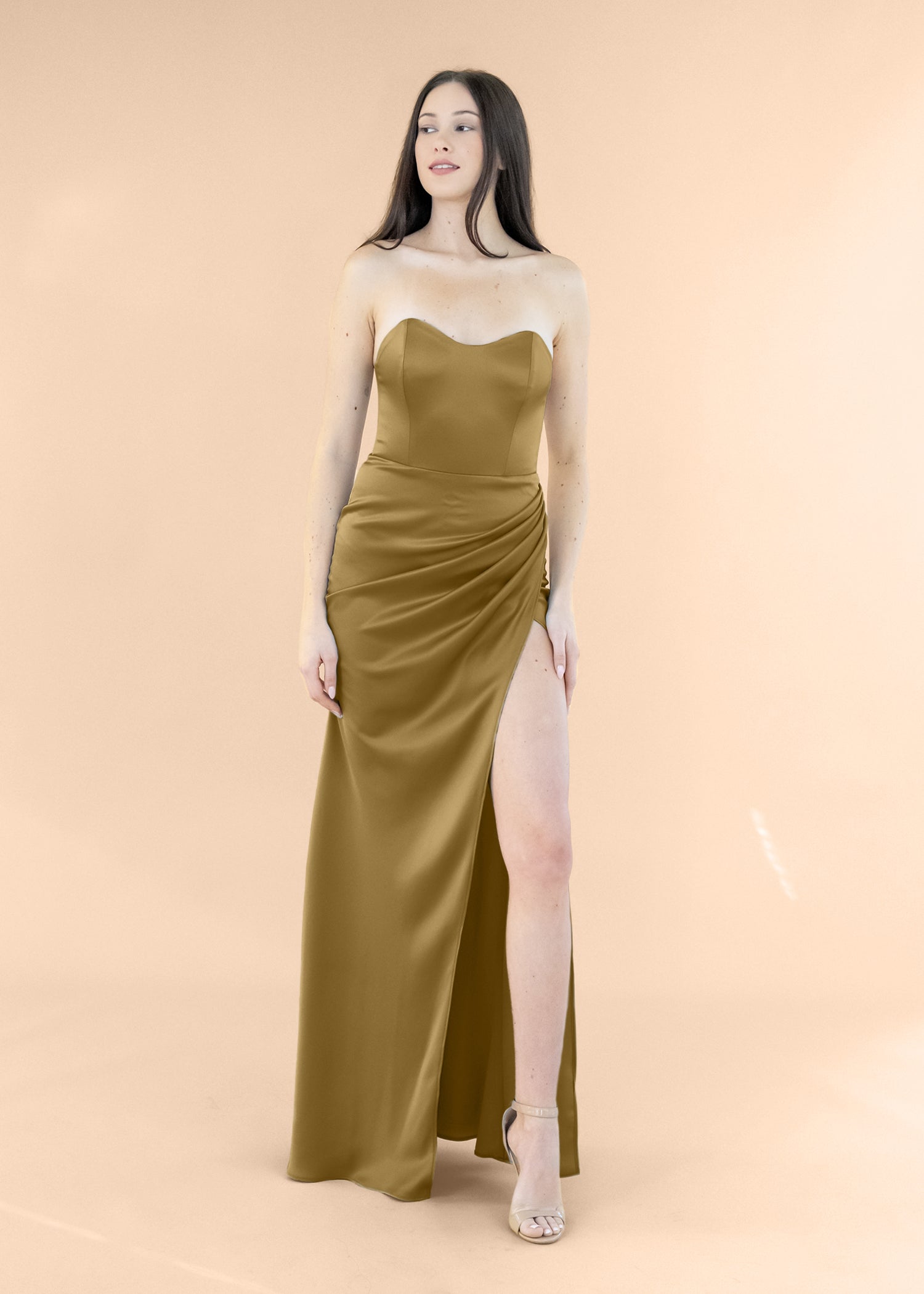 Strapless-Draped-Satin-Bronze