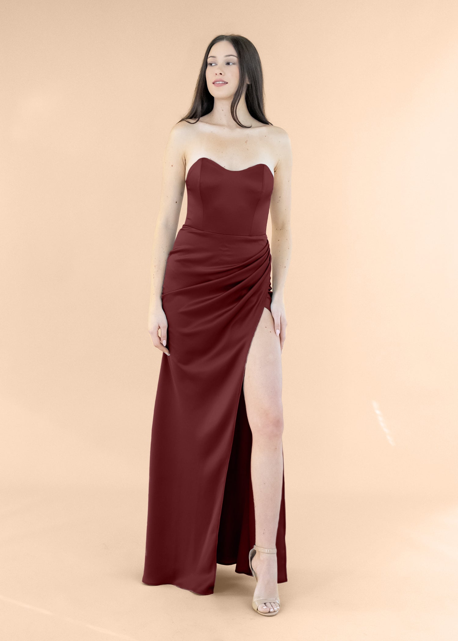 Strapless-Draped-Satin-Burgundy