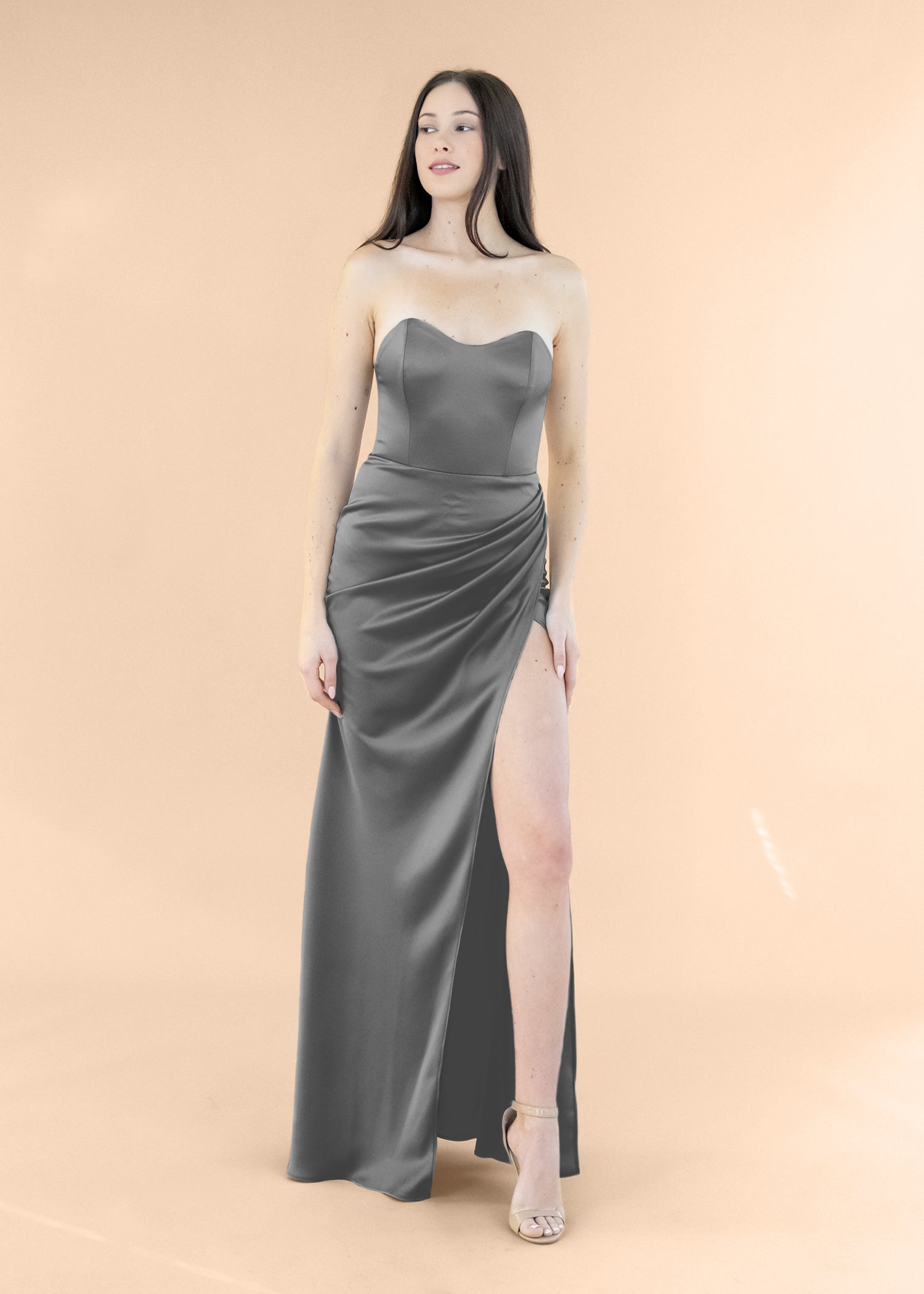 Strapless-Draped-Satin-Charcoal