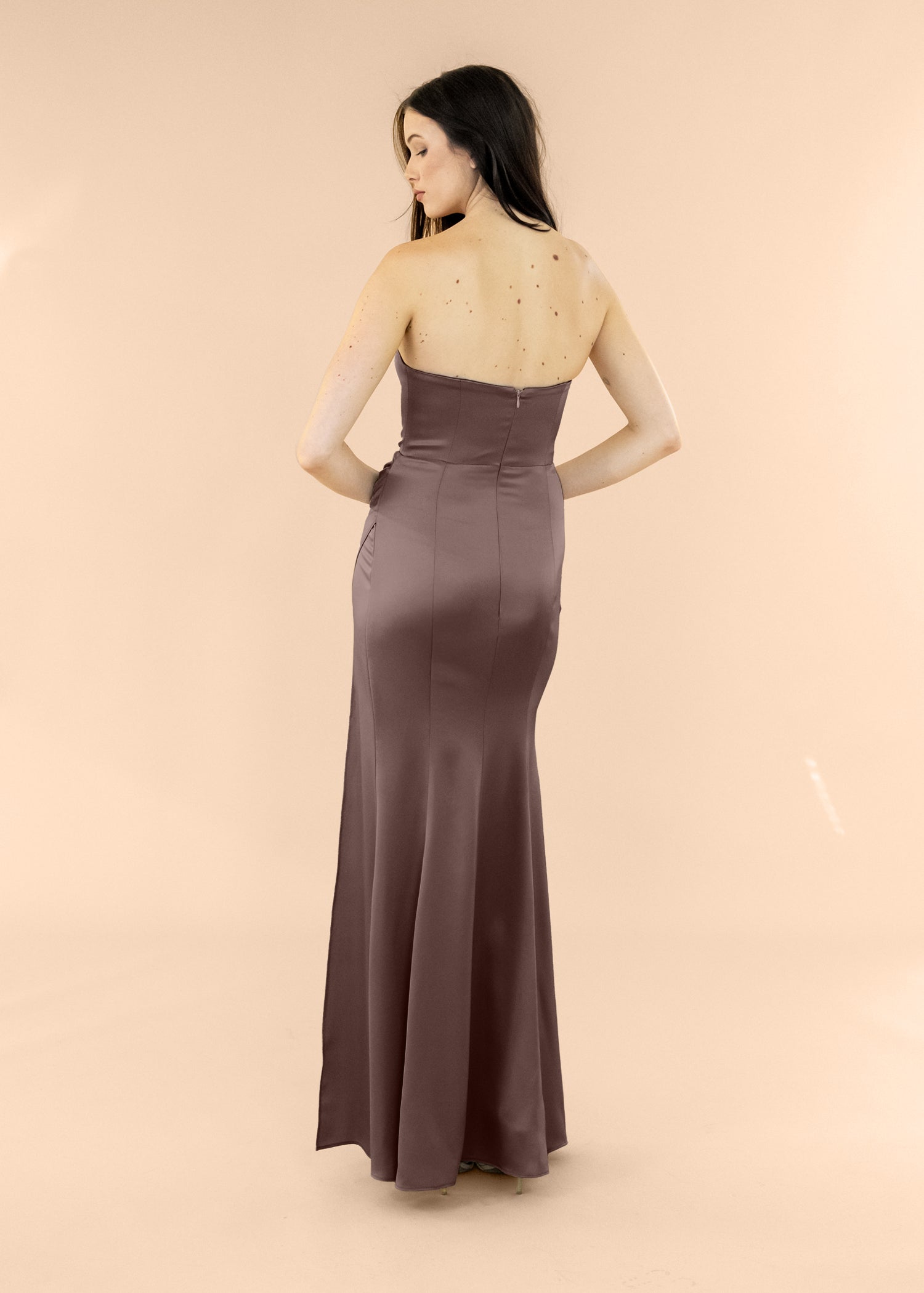 Strapless-Draped-Satin-Chocolate