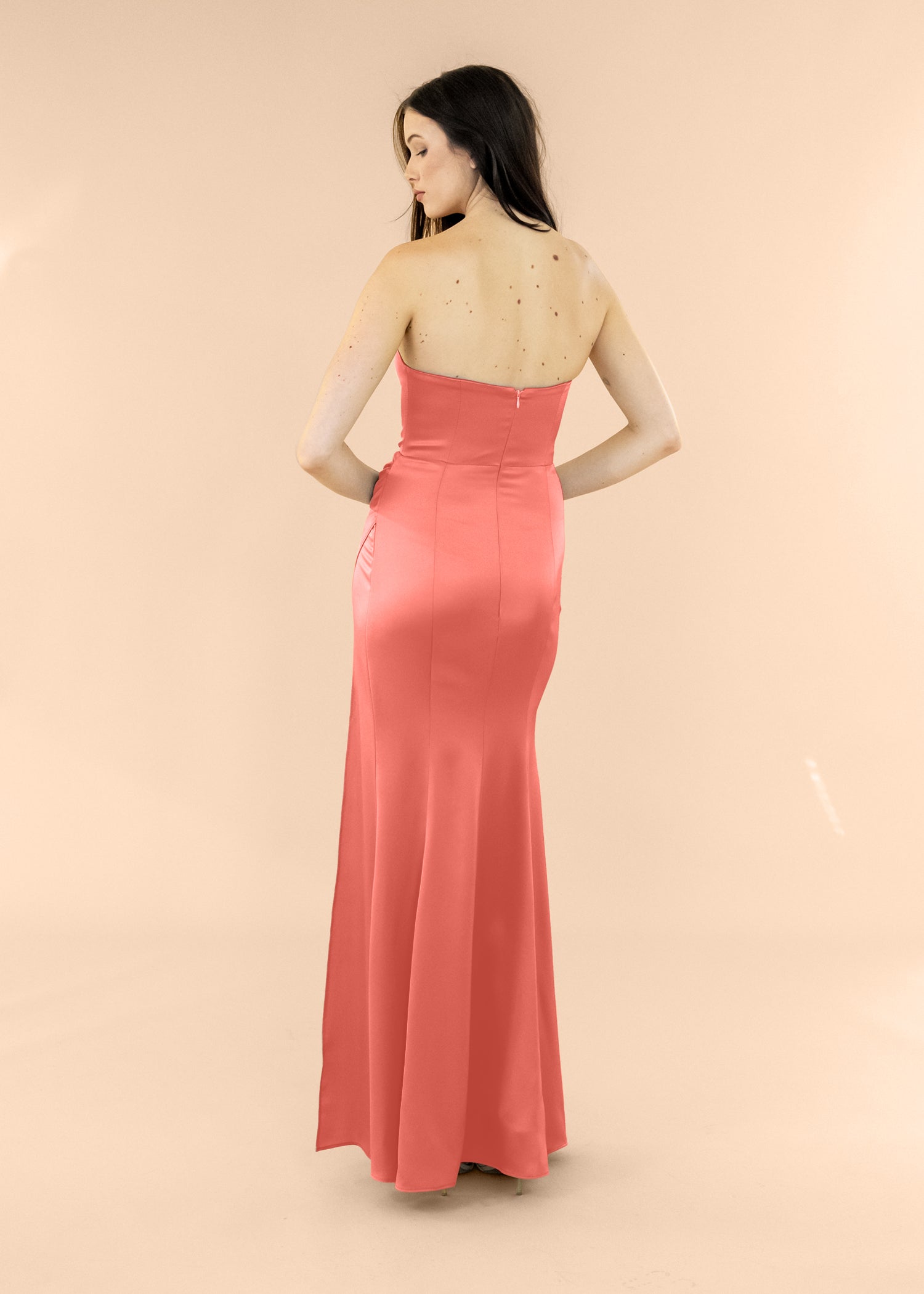 Strapless-Draped-Satin-Coral