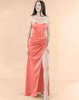 Strapless-Draped-Satin-Coral