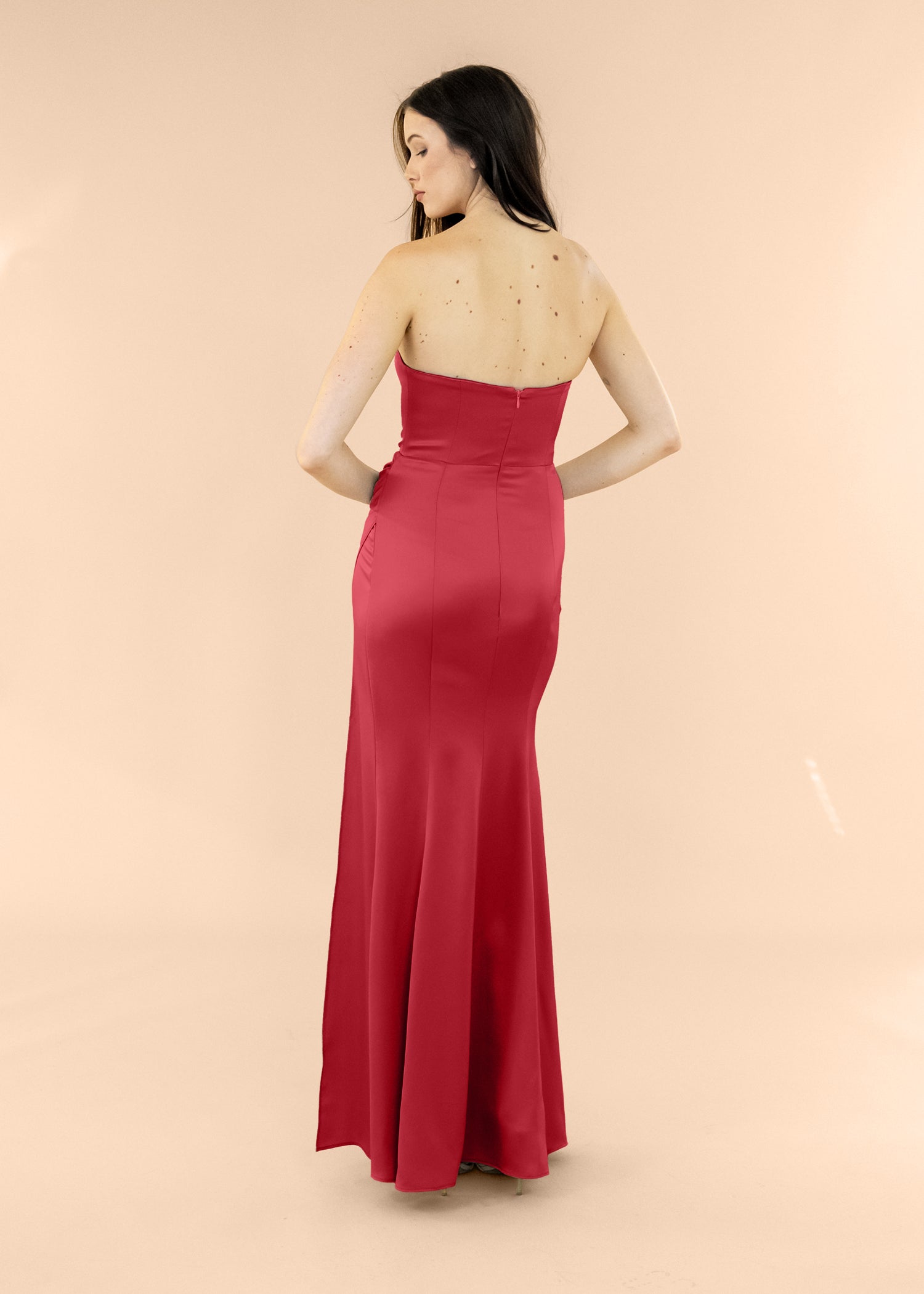 Strapless-Draped-Satin-Crimson