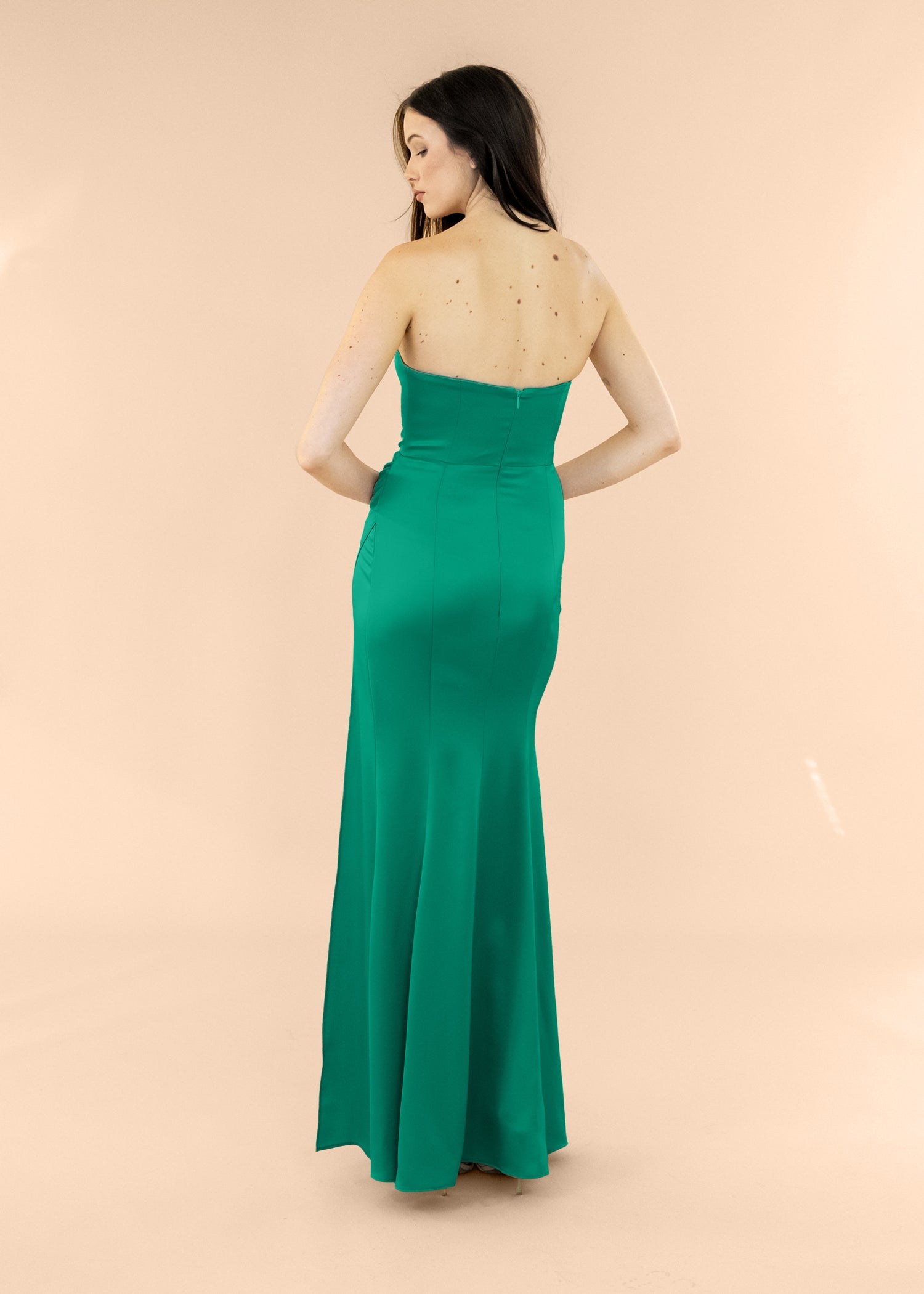 Strapless-Draped-Satin-Emerald