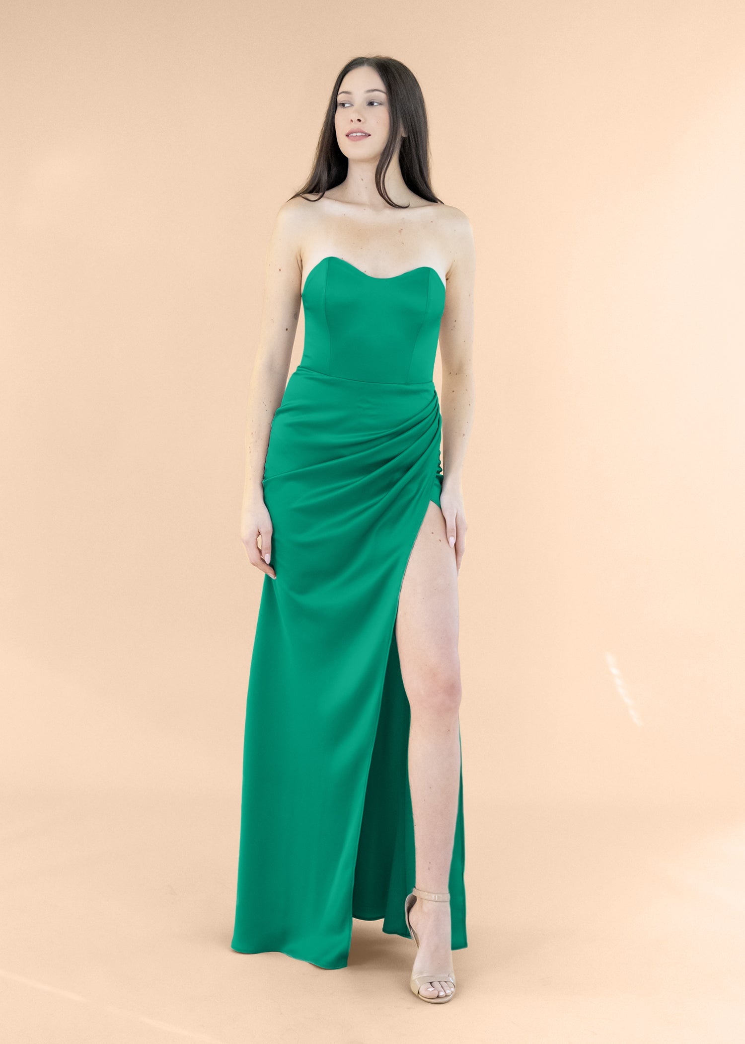Strapless-Draped-Satin-Emerald