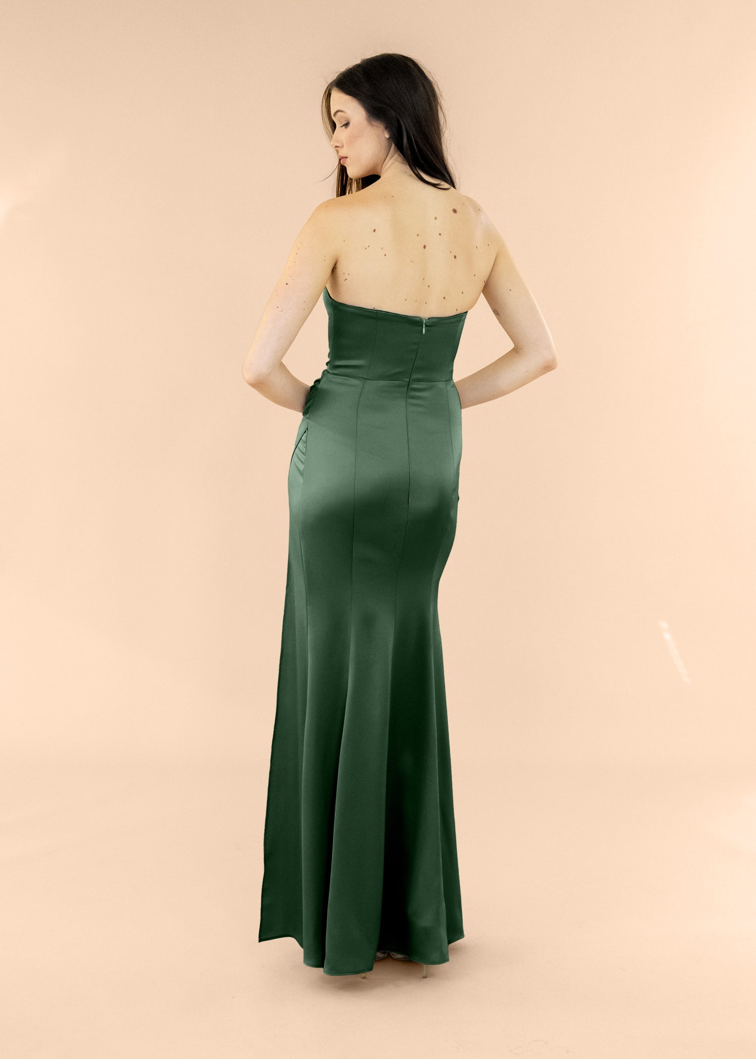 Strapless-Draped-Satin-ForestGreen