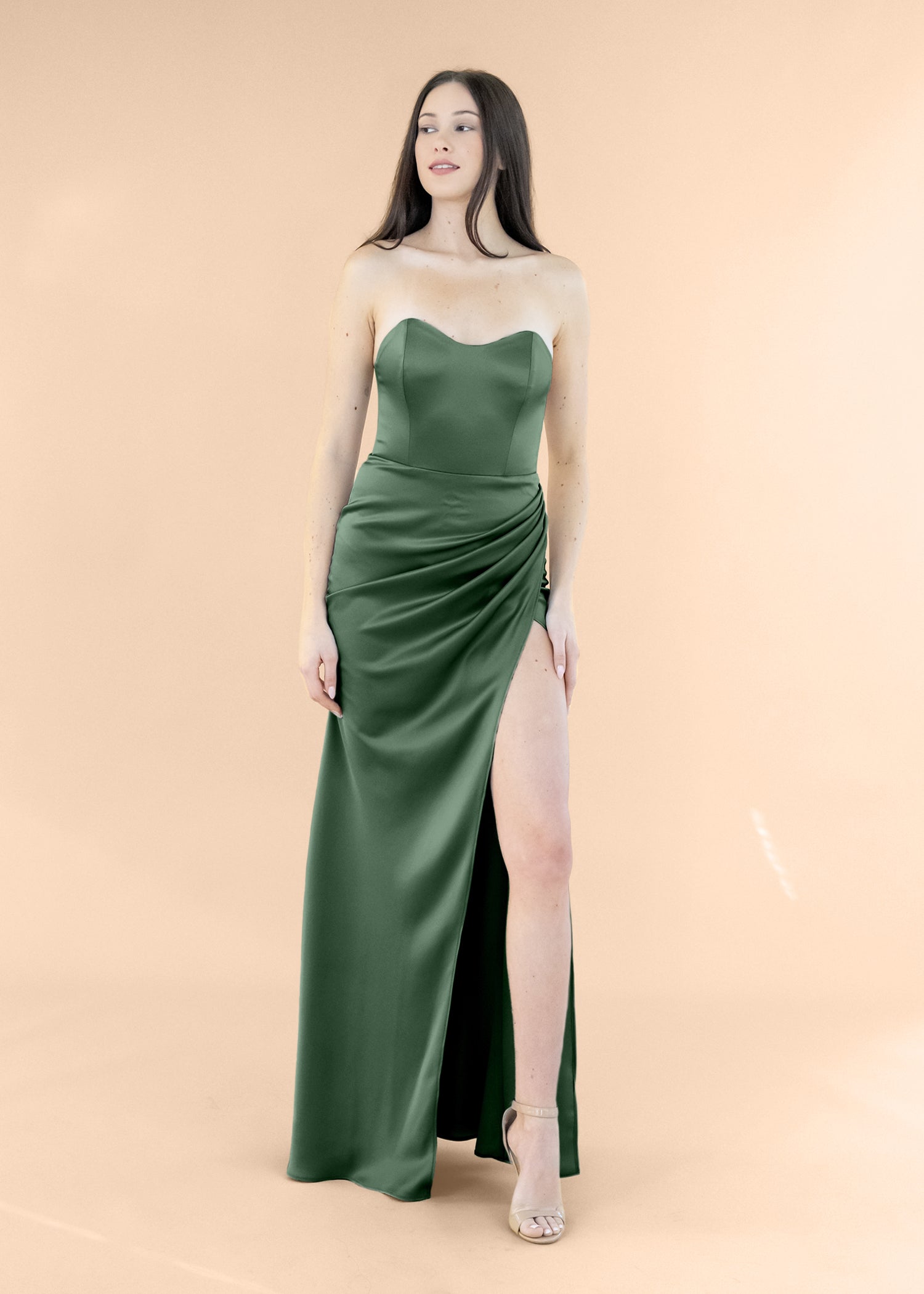 Strapless-Draped-Satin-ForestGreen