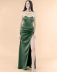 Strapless-Draped-Satin-ForestGreen