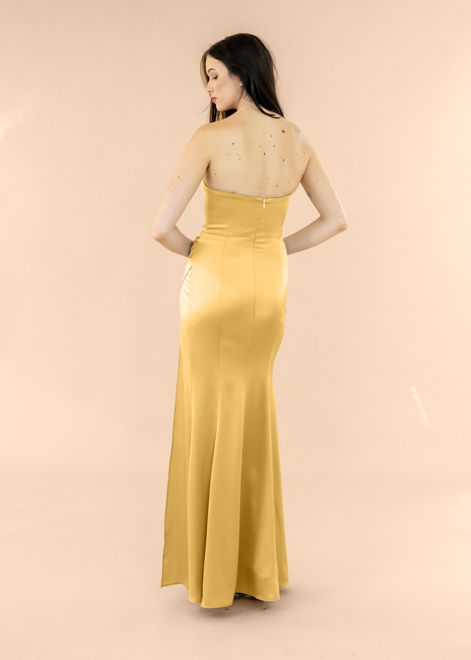 Strapless-Draped-Satin-Gold