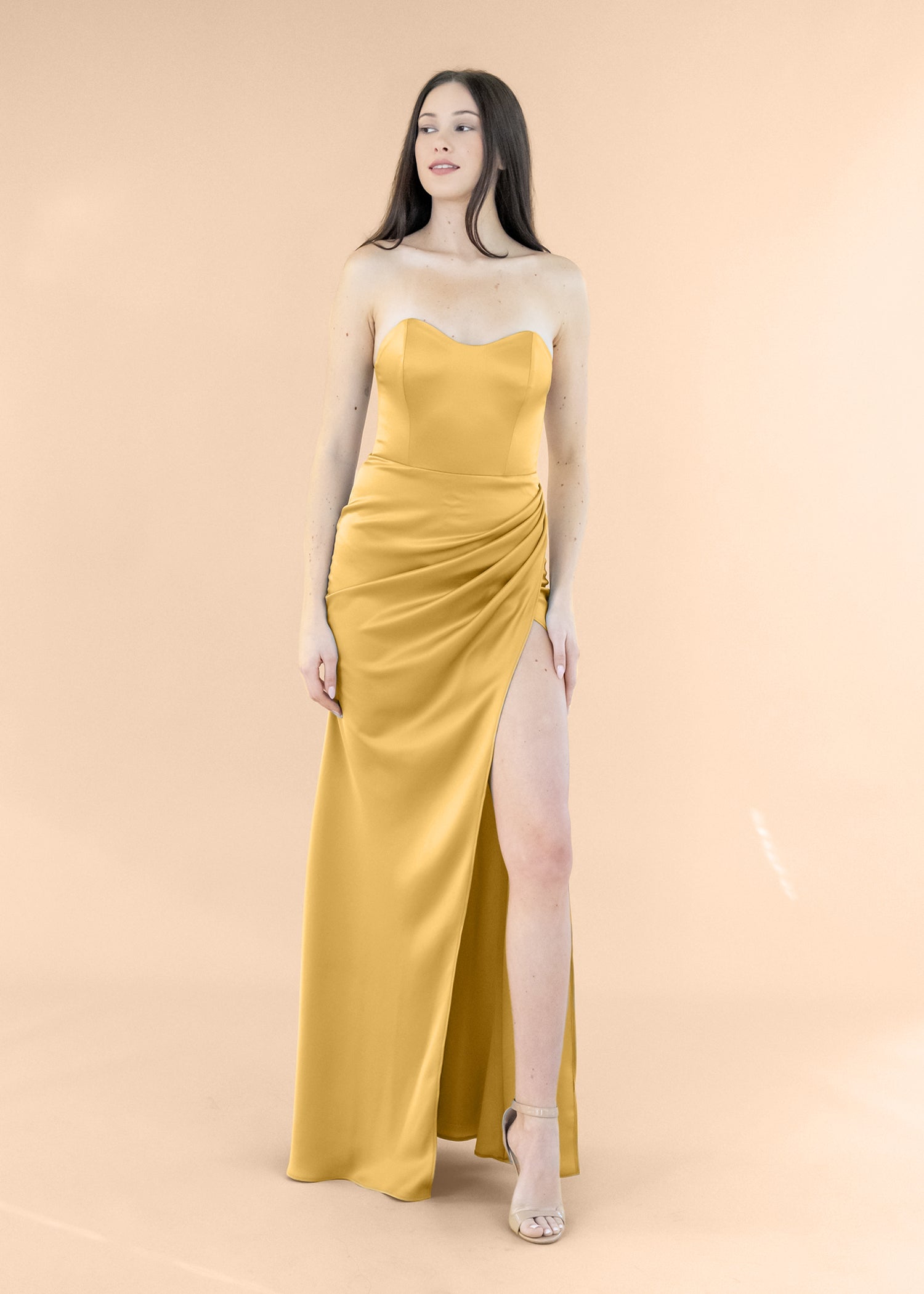 Strapless-Draped-Satin-Gold