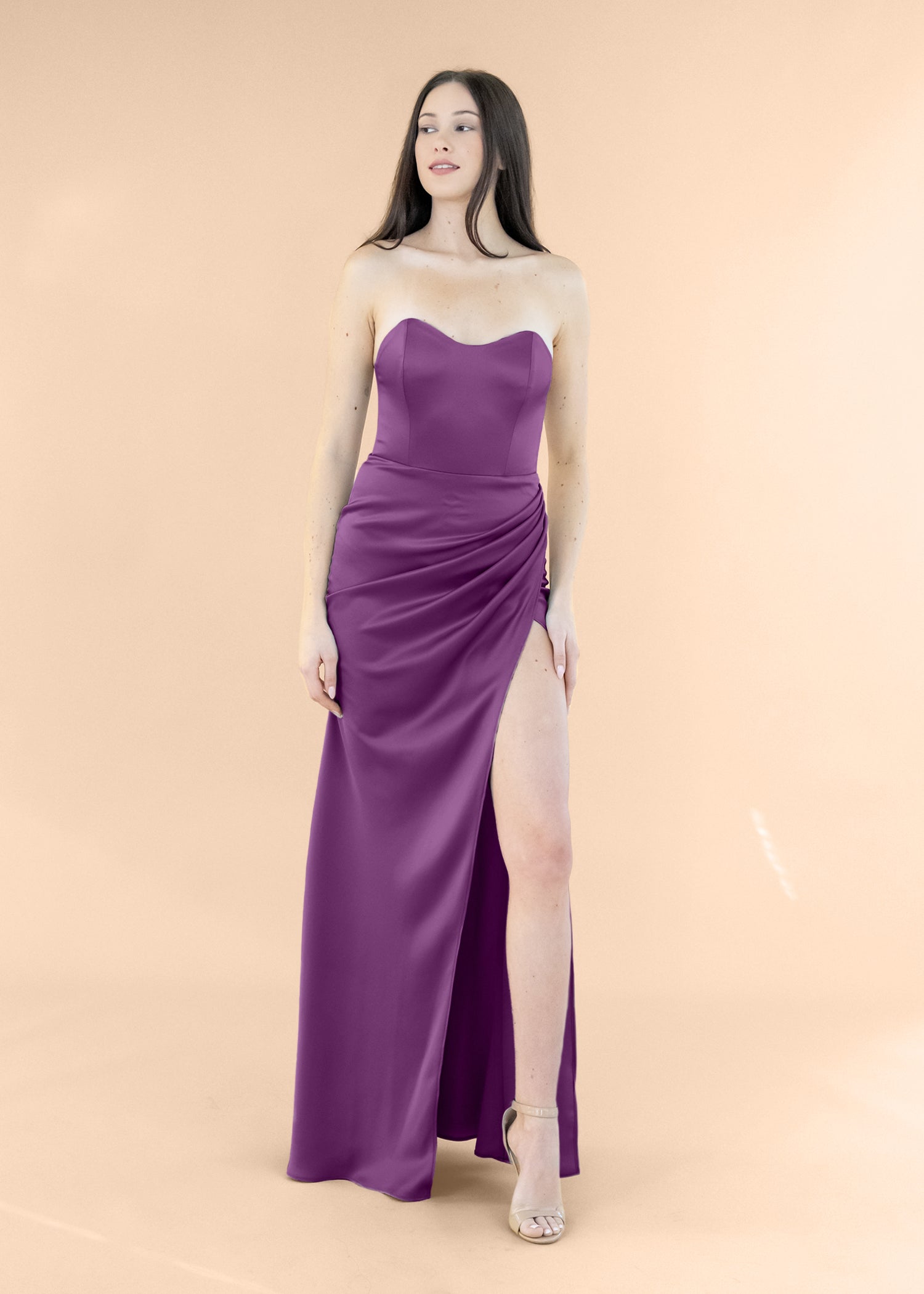Strapless-Draped-Satin-Plum
