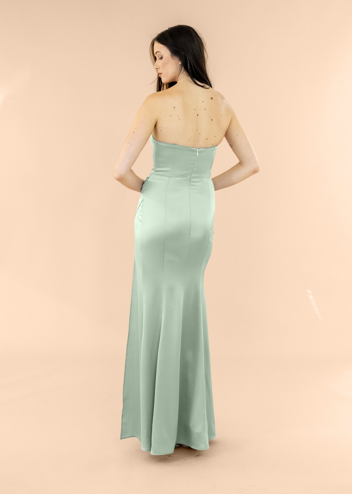 Strapless-Draped-Satin-Sage