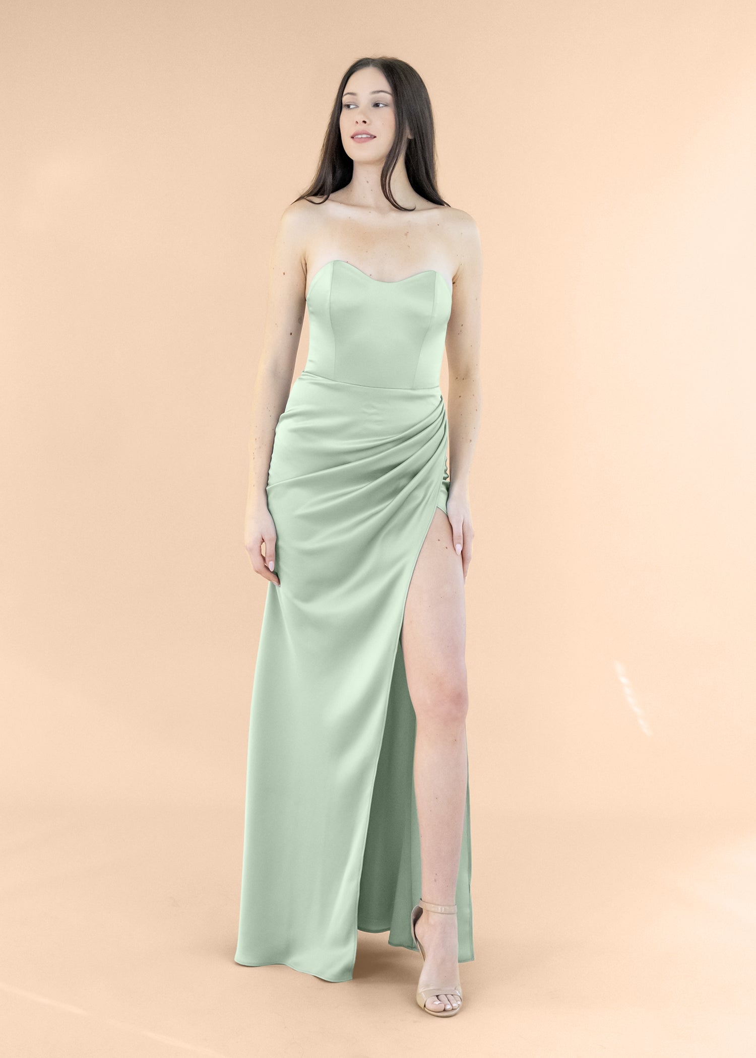 Strapless-Draped-Satin-Sage