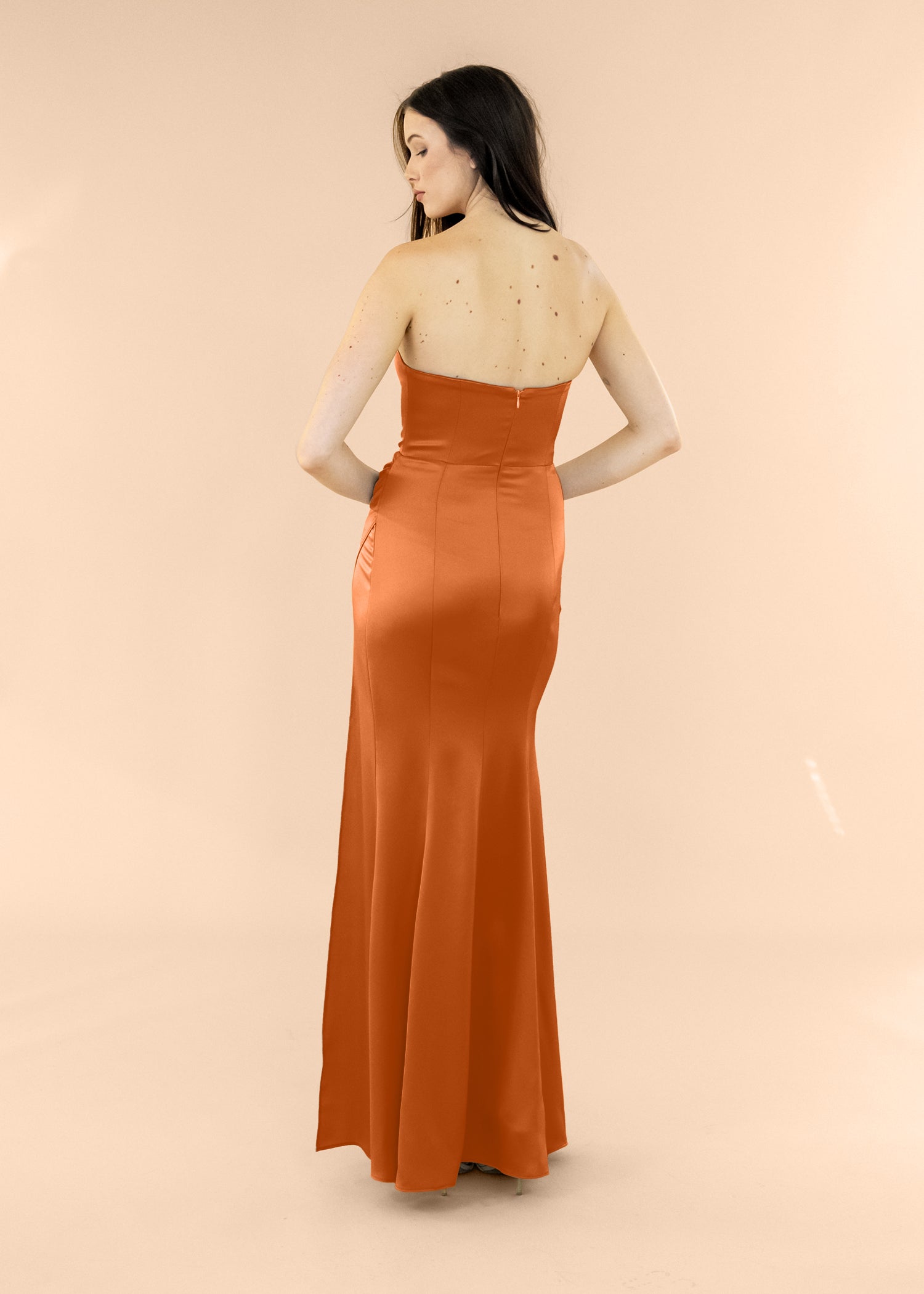 Strapless-Draped-Satin-Terracotta
