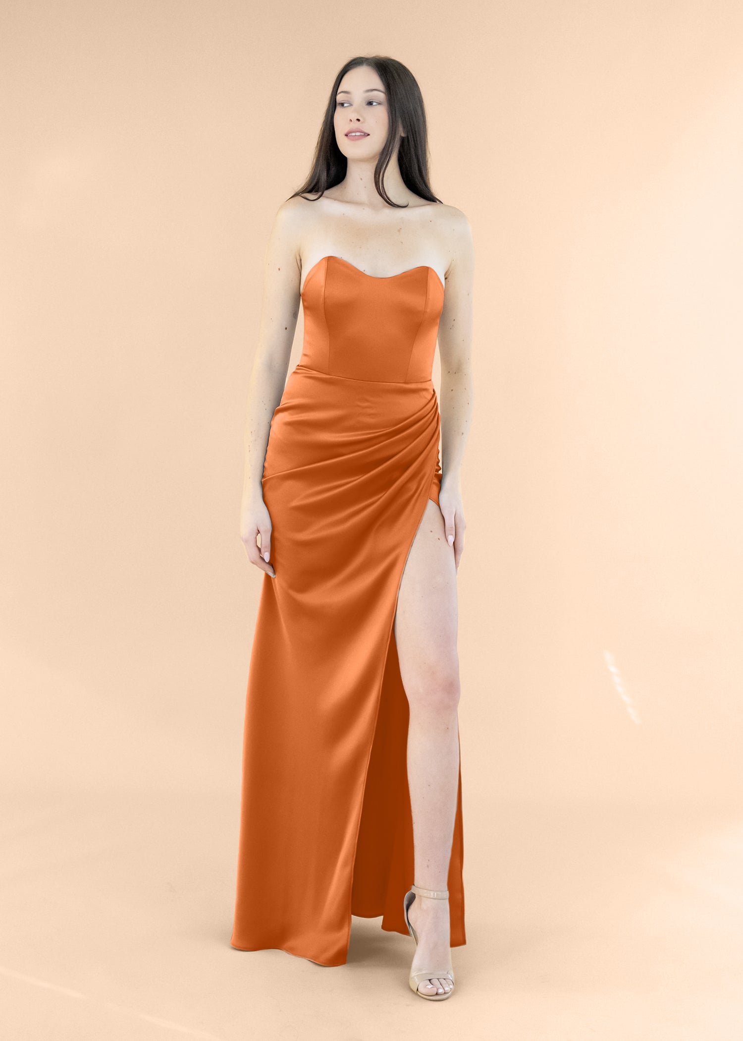 Strapless-Draped-Satin-Terracotta