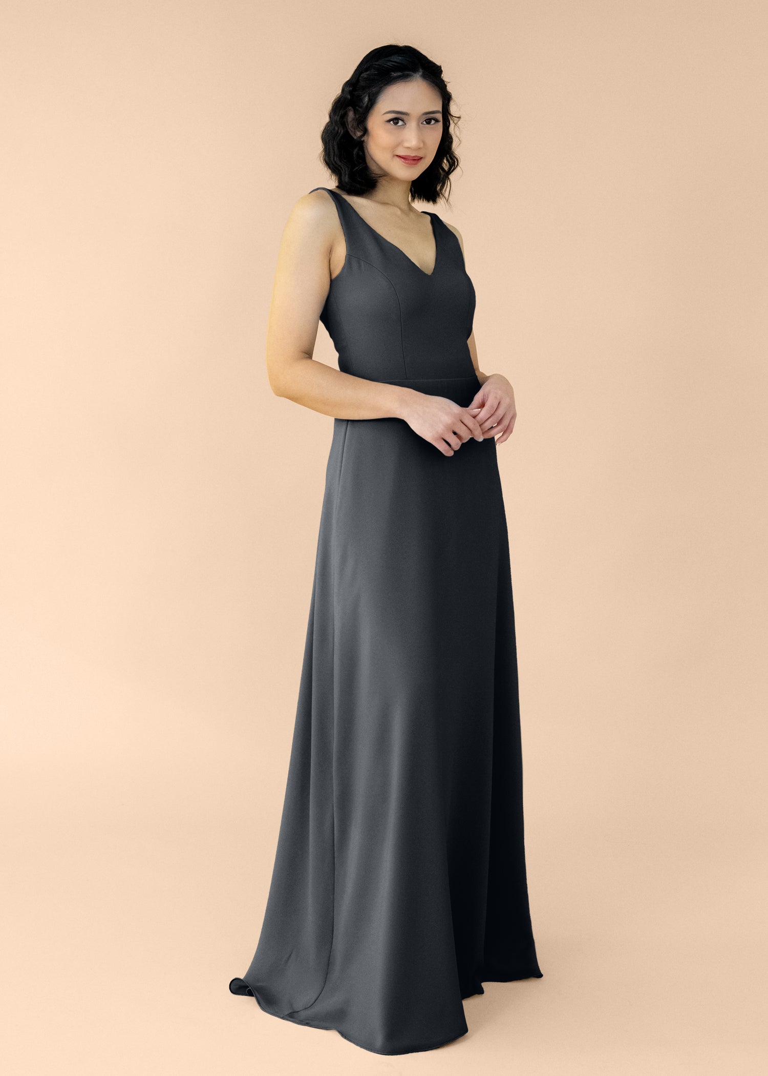 Vneck-Aline-Chiffon-Black