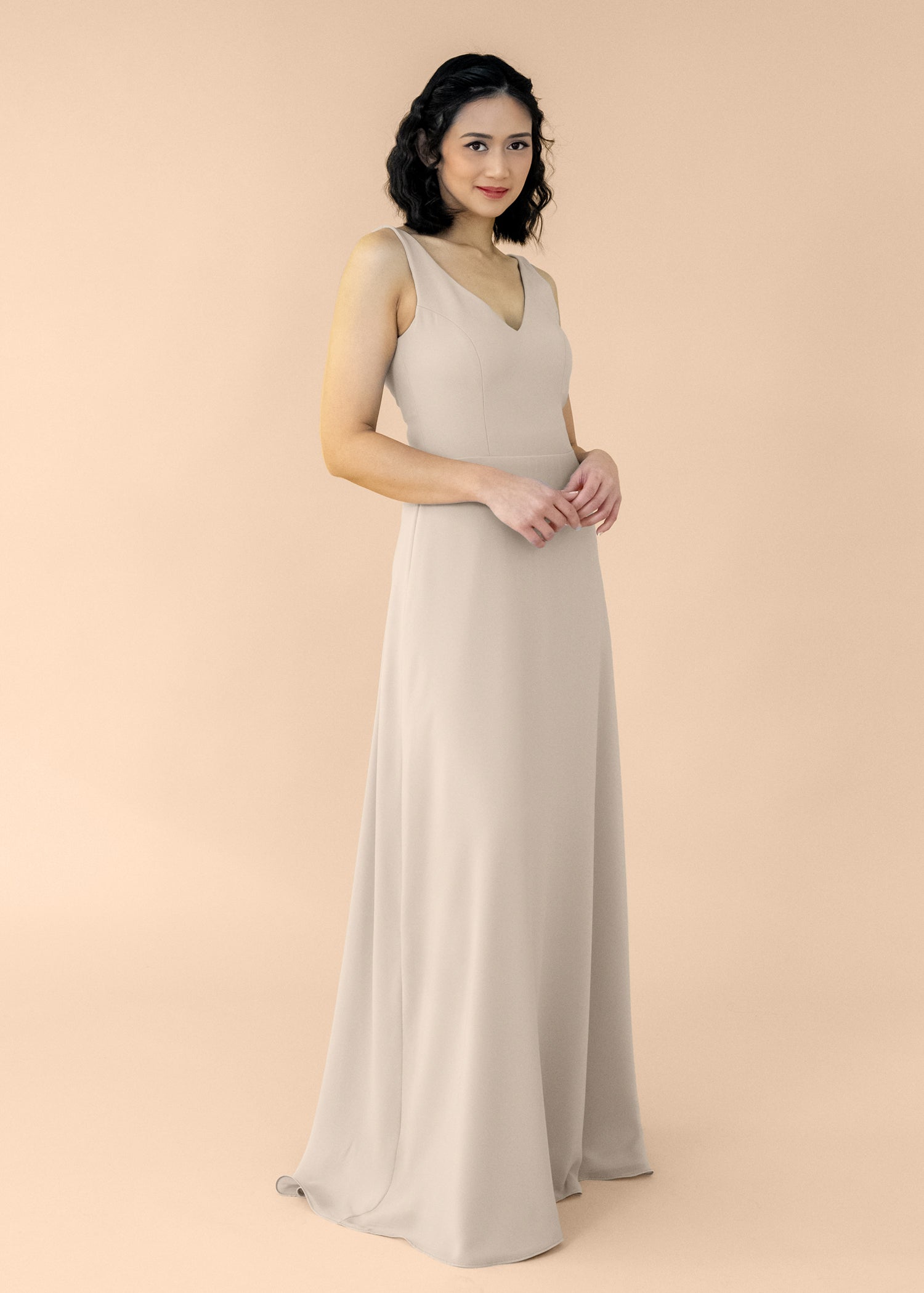 Vneck-Aline-Chiffon-Champagne