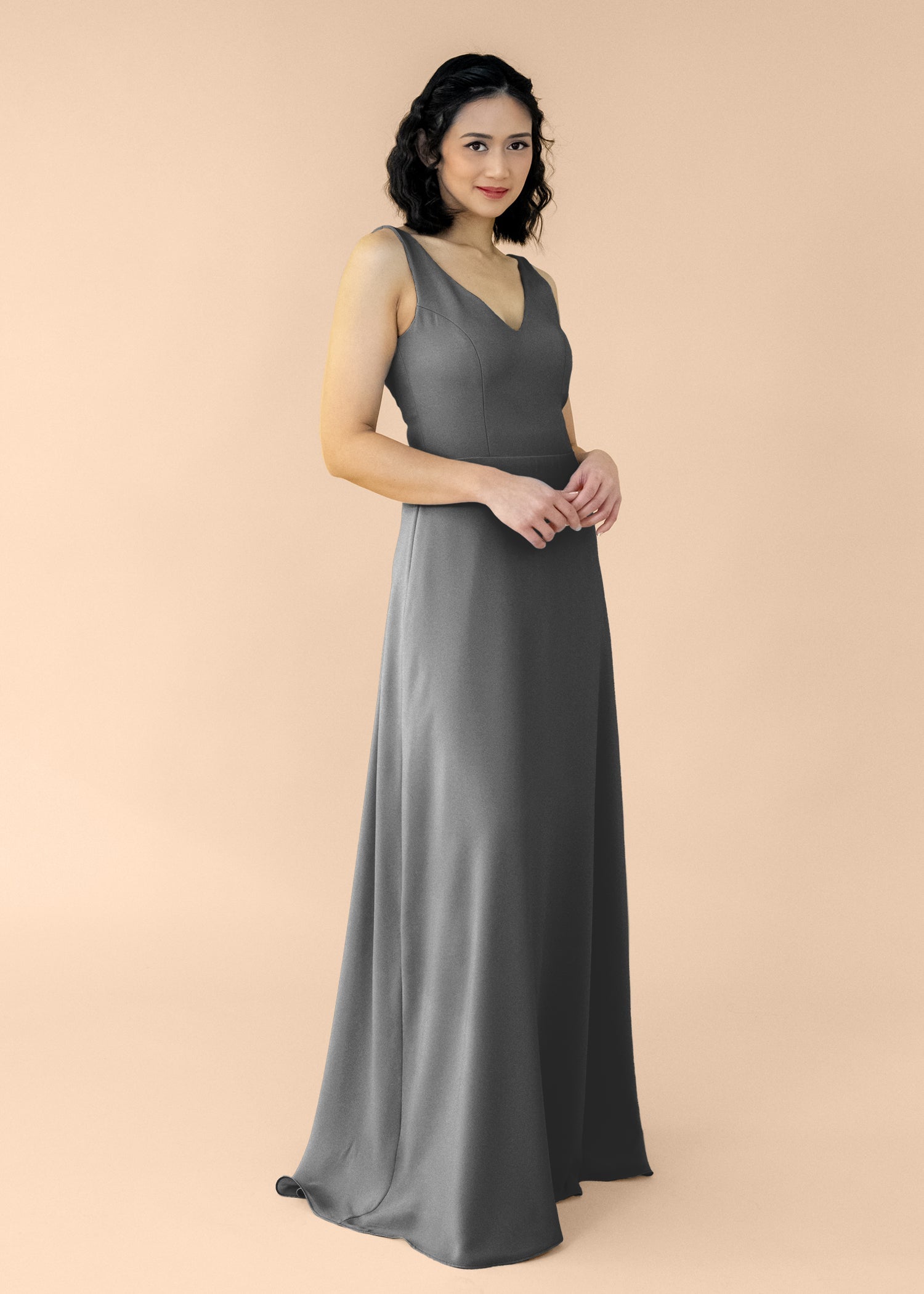 Vneck-Aline-Chiffon-Charcoal