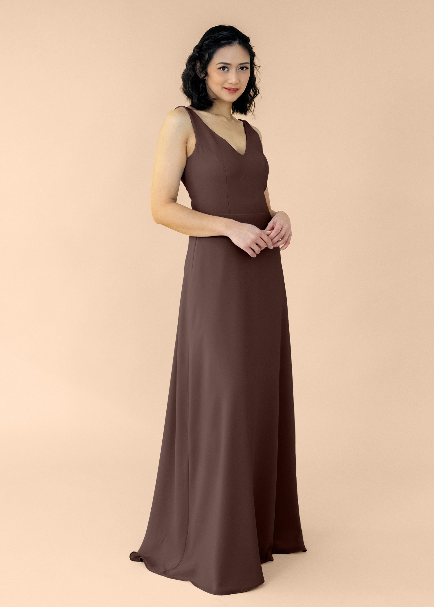 Vneck-Aline-Chiffon-Chocolate