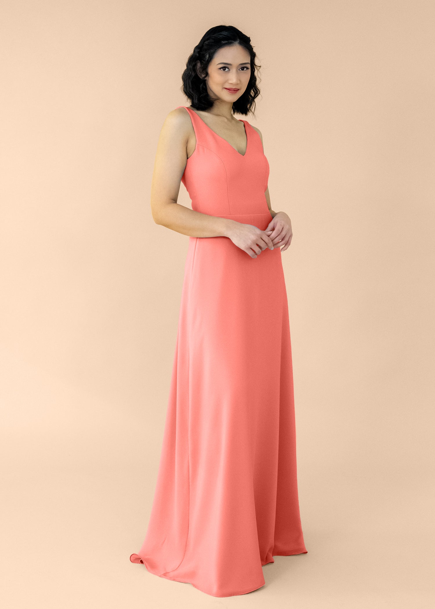 Vneck-Aline-Chiffon-Coral