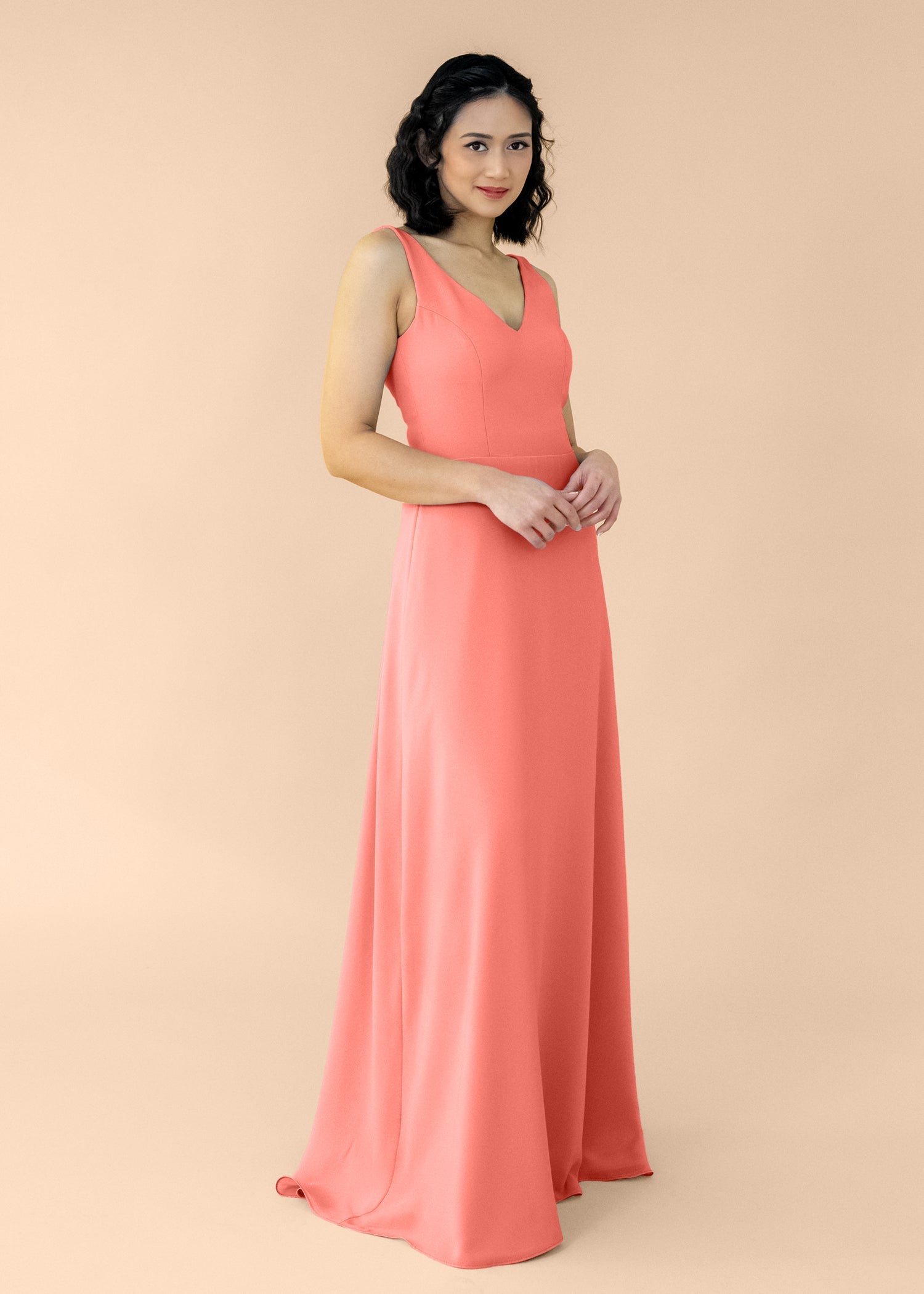 Vneck-Aline-Chiffon-Coral