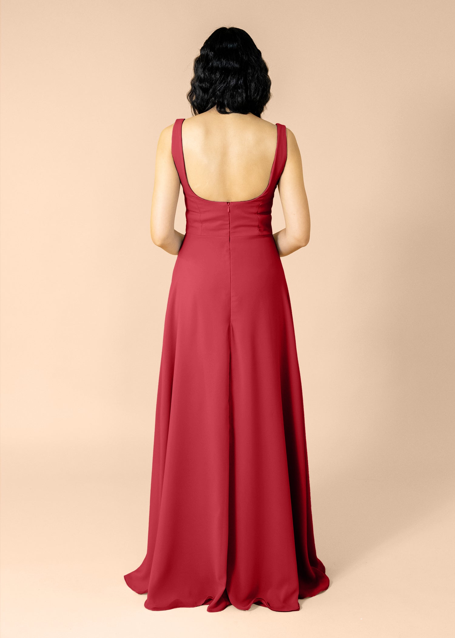 Vneck-Aline-Chiffon-Crimson