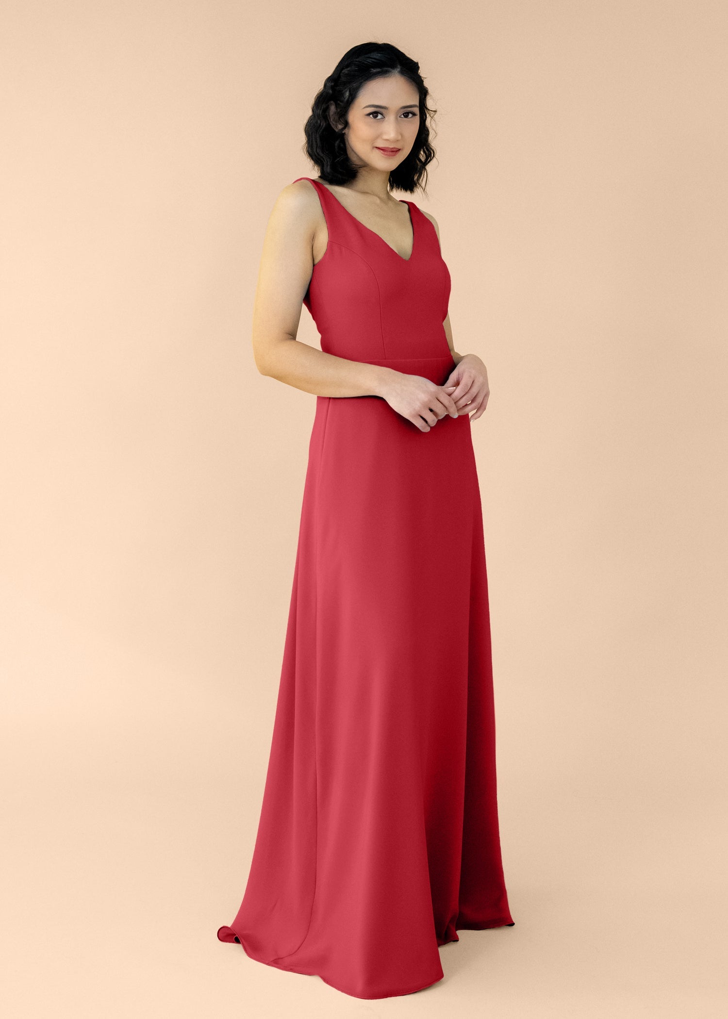 Vneck-Aline-Chiffon-Crimson