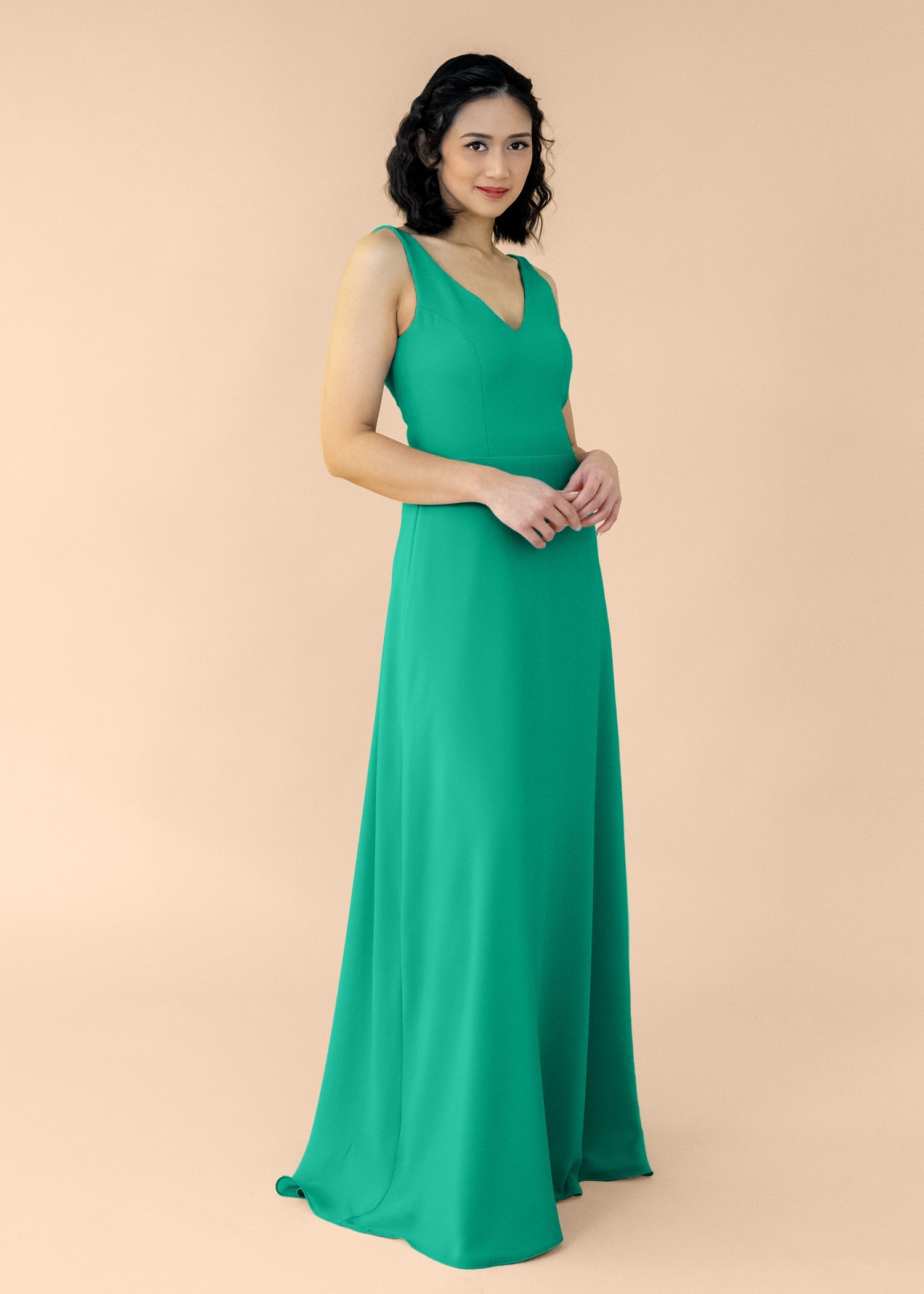 Vneck-Aline-Chiffon-Emerald