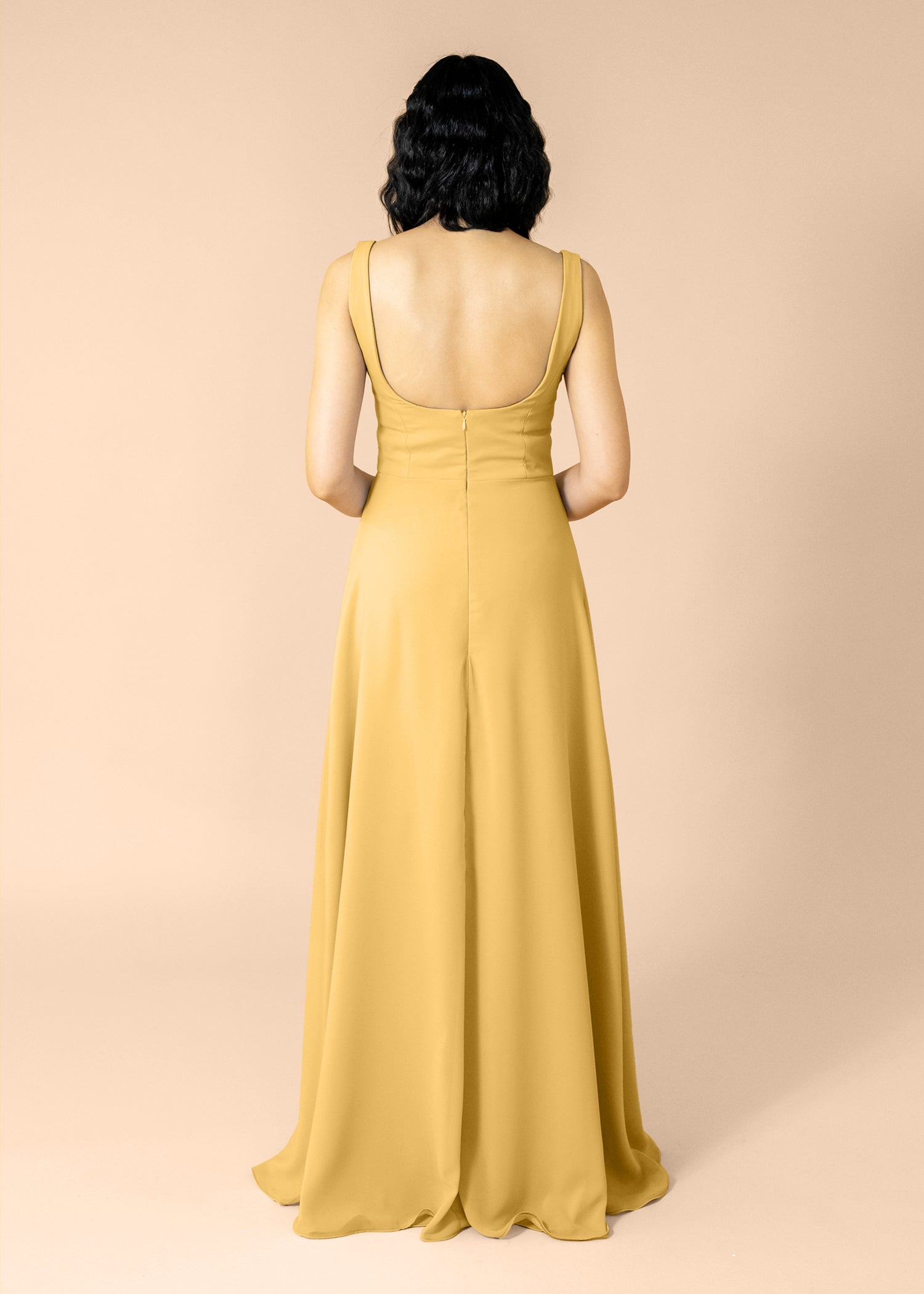 Vneck-Aline-Chiffon-Gold