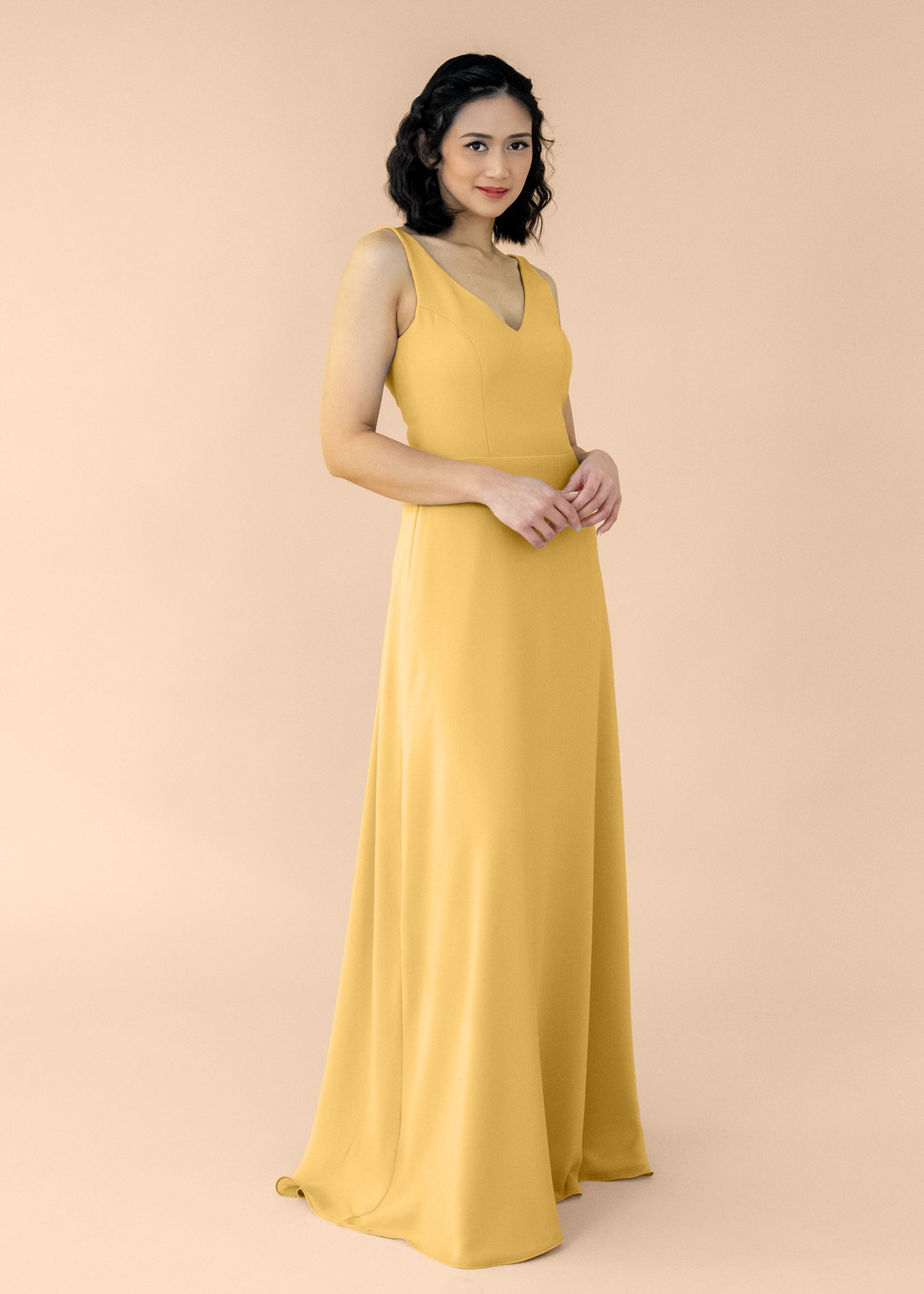 Vneck-Aline-Chiffon-Gold