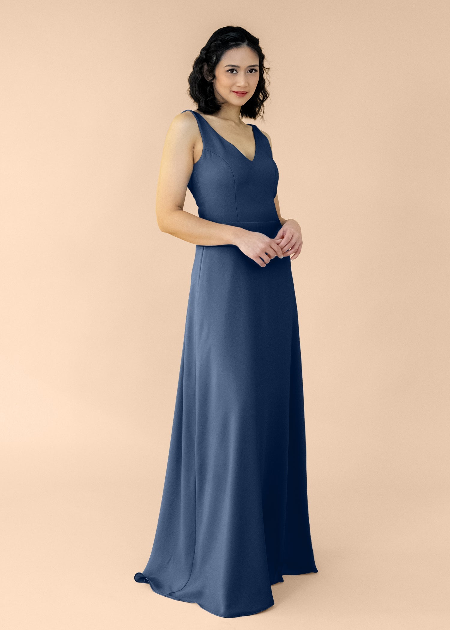 Vneck-Aline-Chiffon-Navy