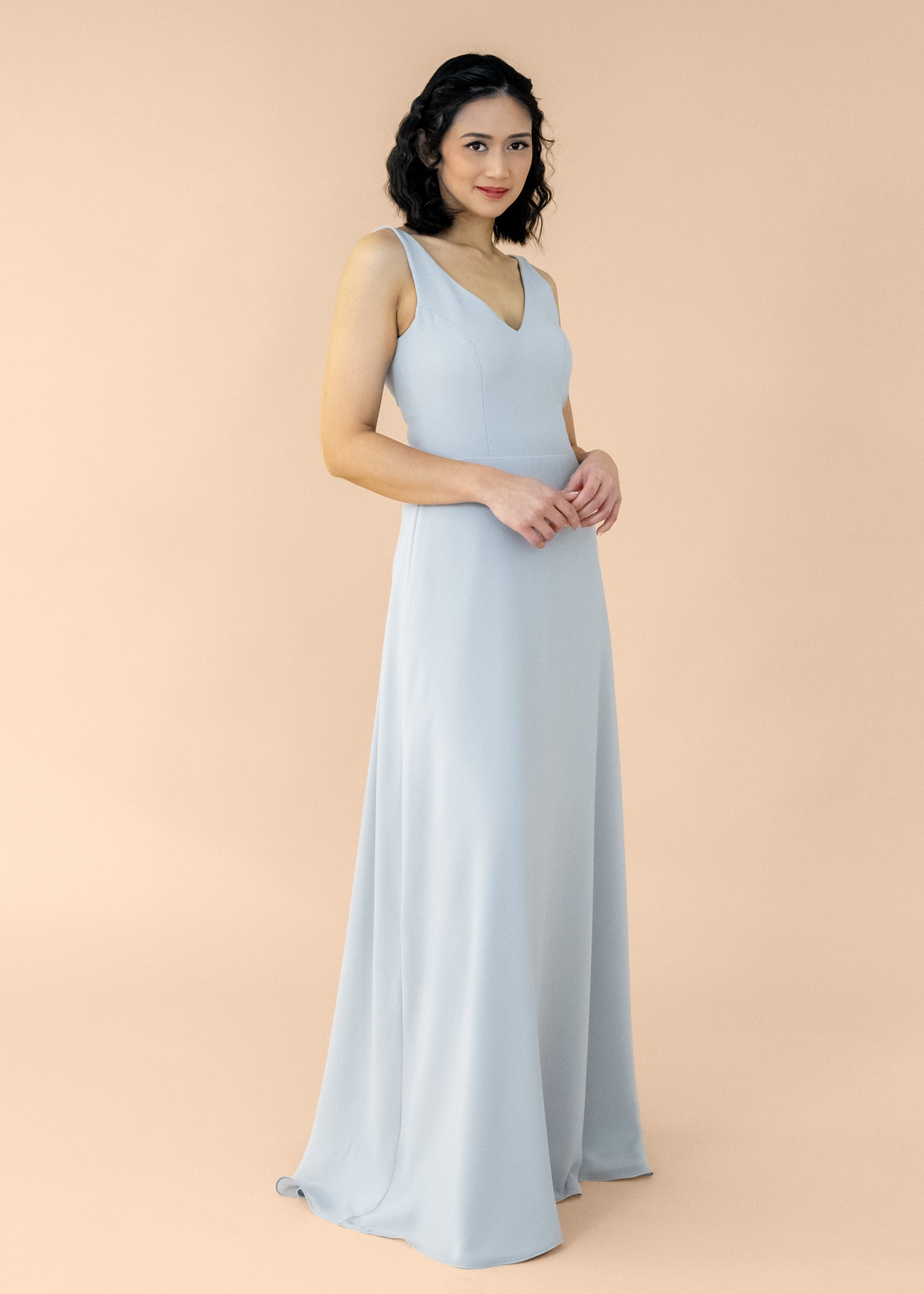 Vneck-Aline-Chiffon-Silver
