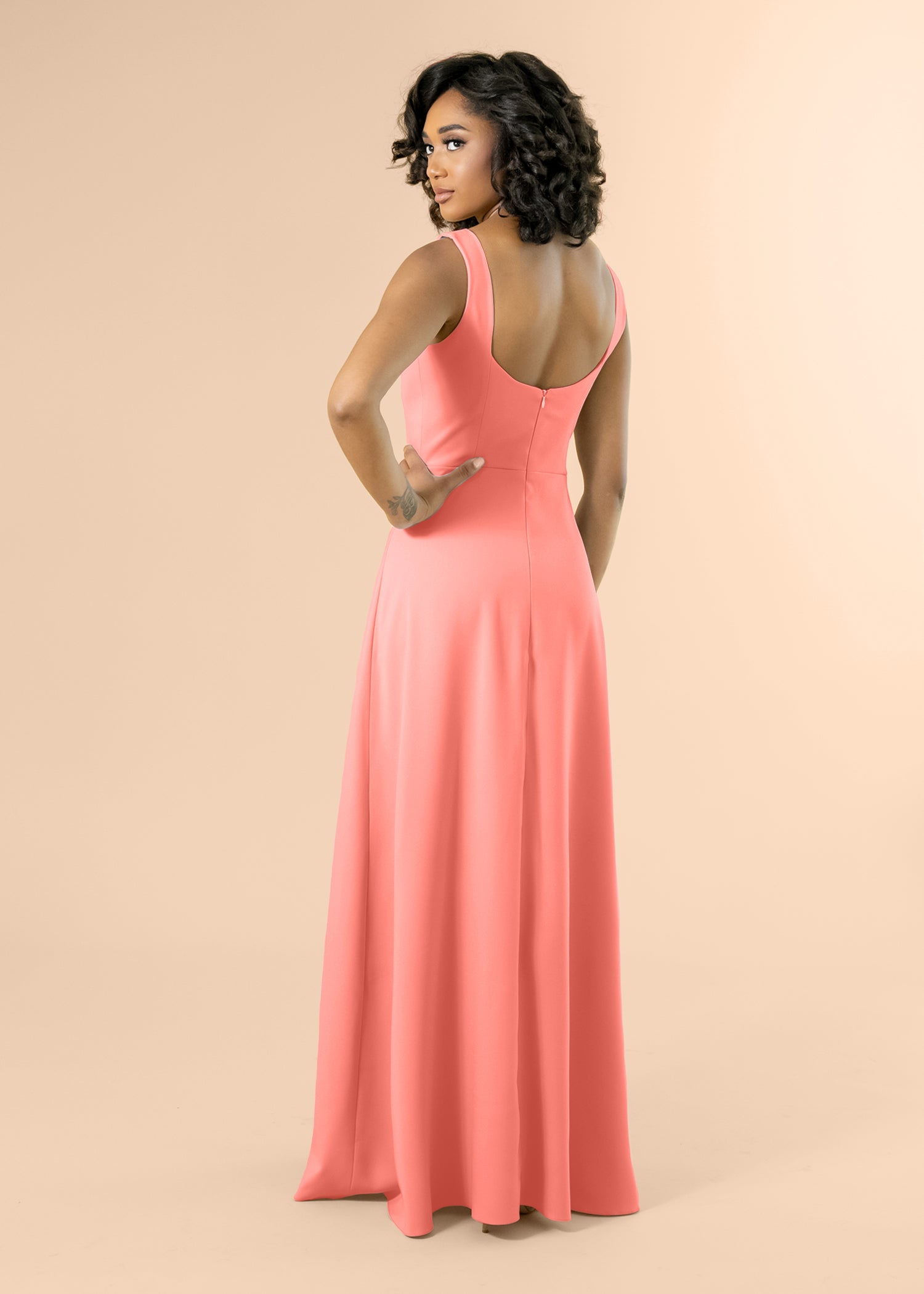 Vneck-Aline-Crepe-Coral
