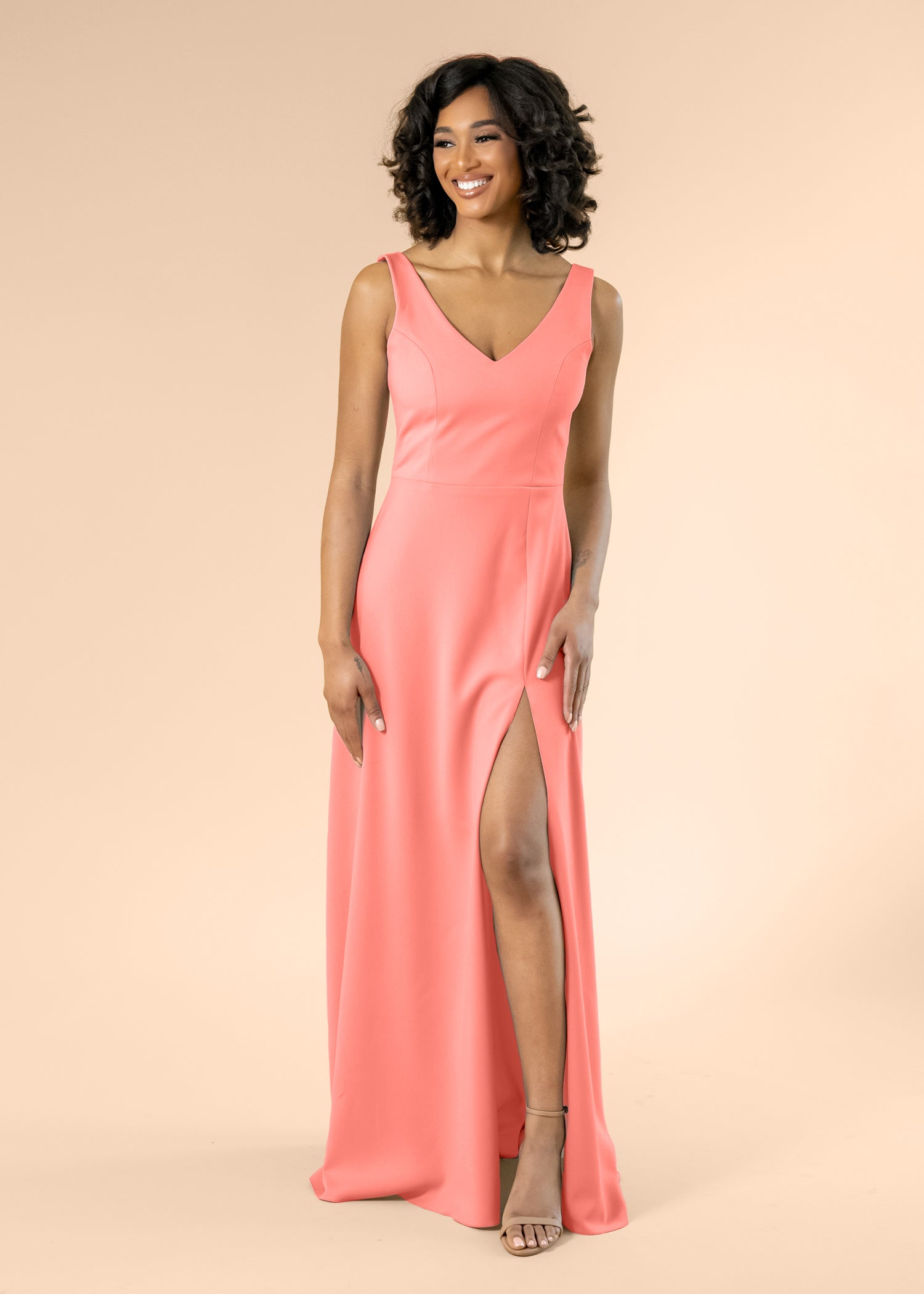Vneck-Aline-Crepe-Coral