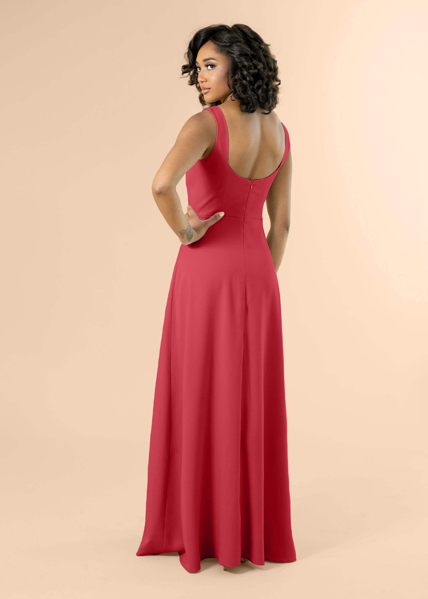 Vneck-Aline-Crepe-Crimson