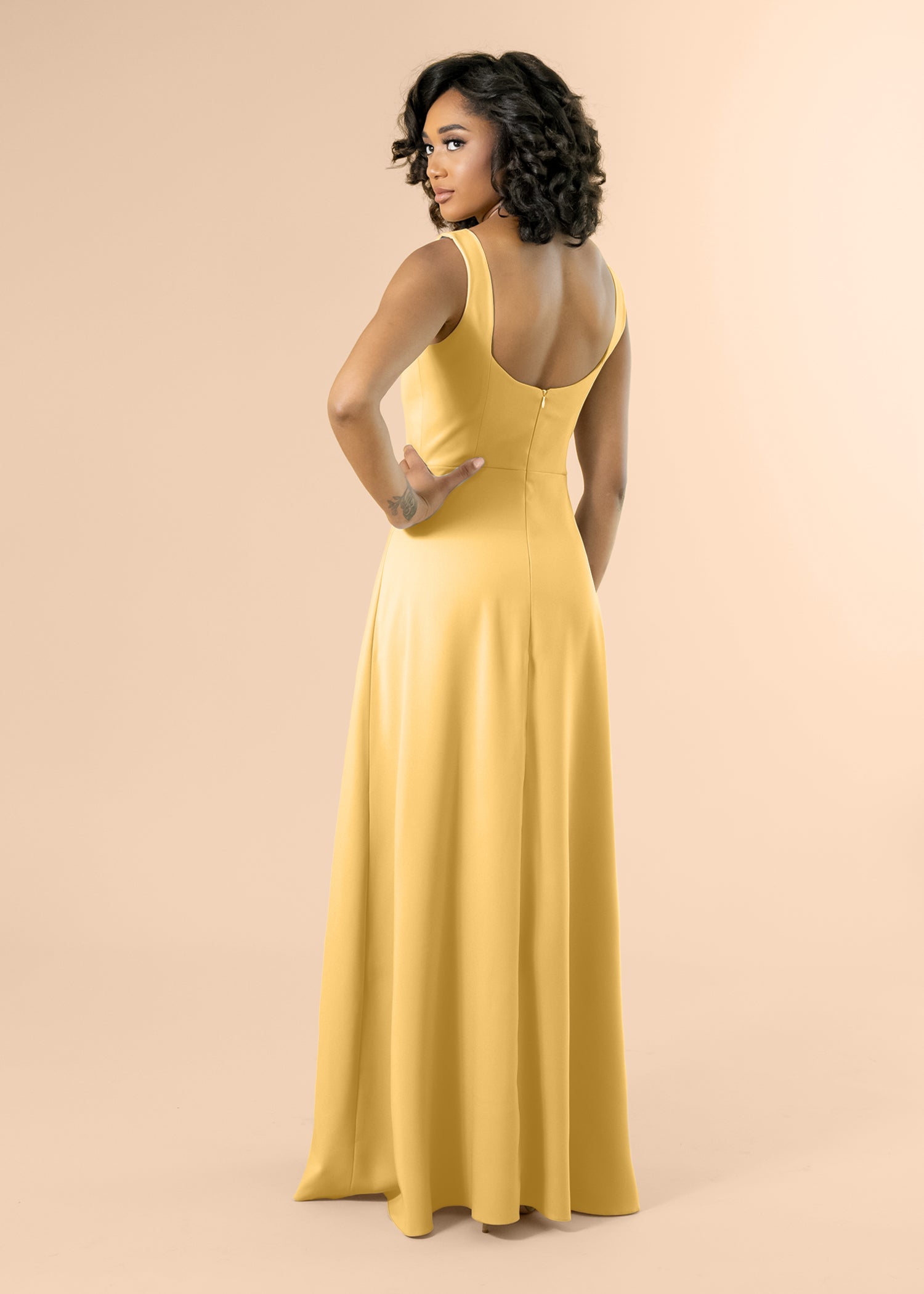 Vneck-Aline-Crepe-Gold