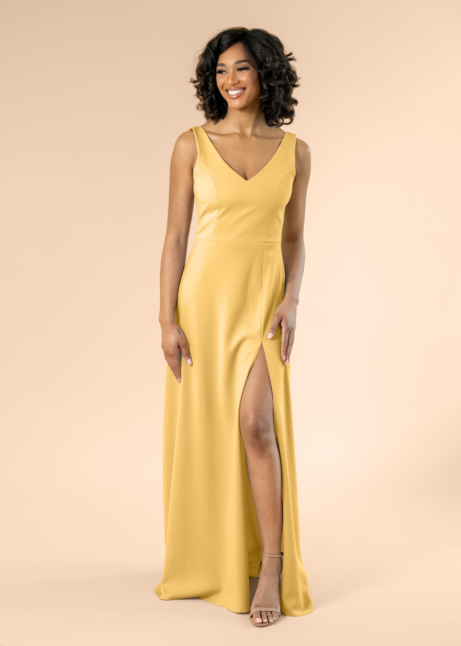 Vneck-Aline-Crepe-Gold