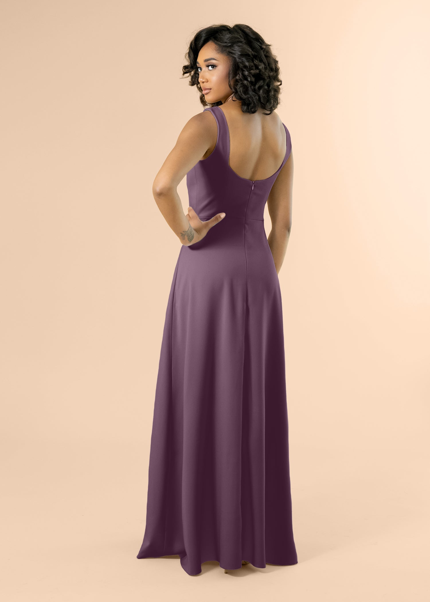 Vneck-Aline-Crepe-Mahogany